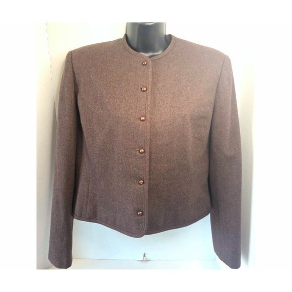 VTG Pendleton Brown Virgin Wool Collarless Button Front Jacket Made in USA SZ S?